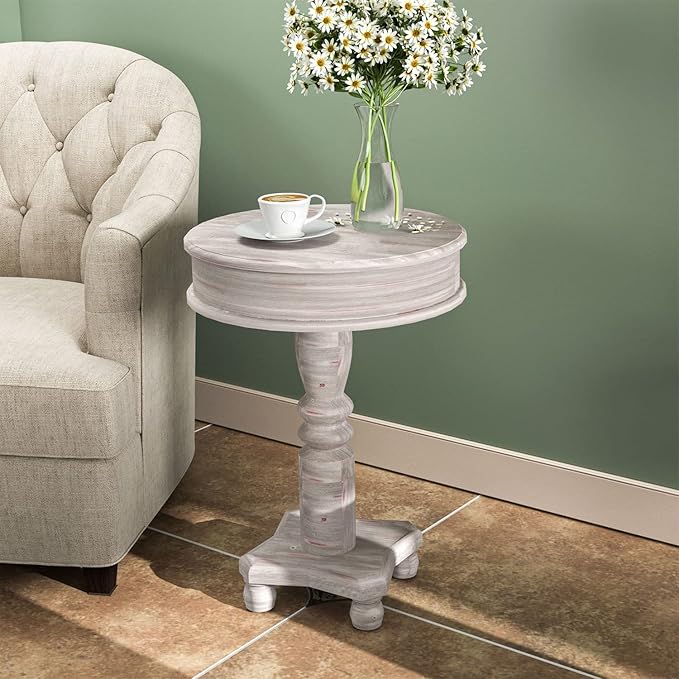 COSIEST Rustic Accent Side Table, Farmhouse Wood Pedestal Table Round End Table - Image 3