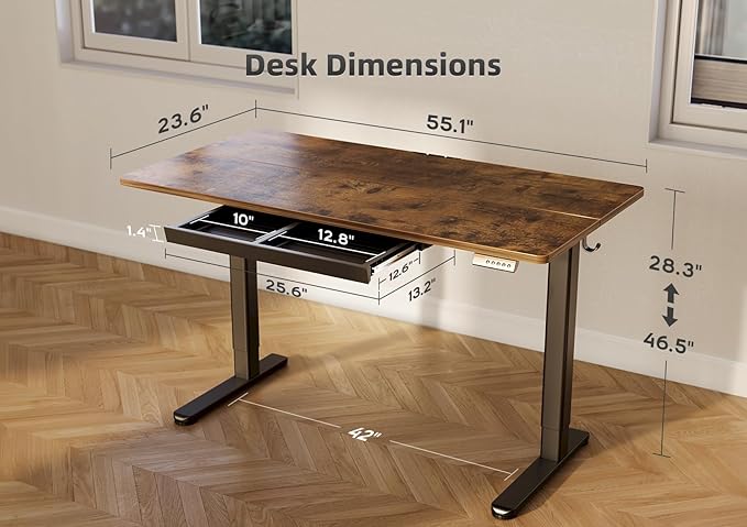 YDN Standing Desk with Drawers, Electric Adjustable Height 55 x 24 Inch Stand - Image 3