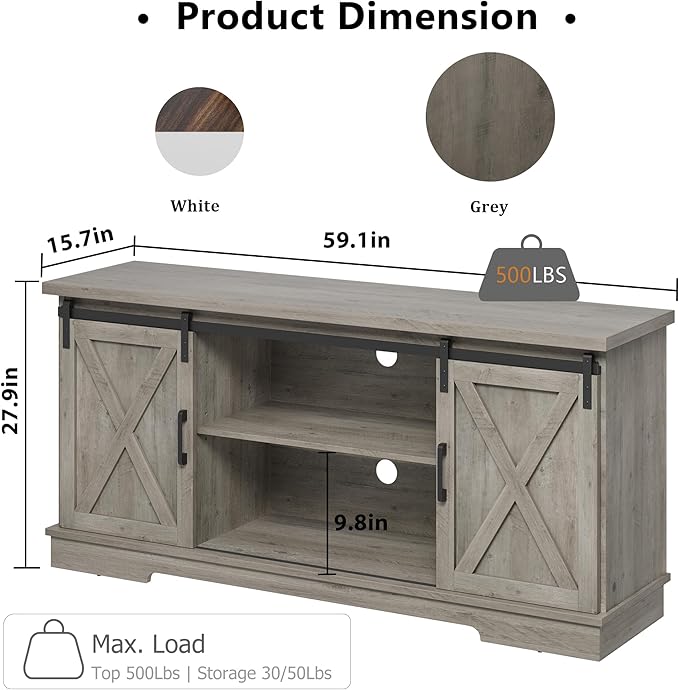 GarveeHome Farmhouse Tv Stand for 65 Inches TVs, Entertainment Center - Image 2