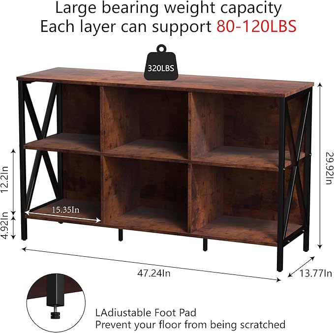 Horizontal Bookshelf Bookcase, Cube Storage Organizer Shelf, Industrial Wide - Image 3
