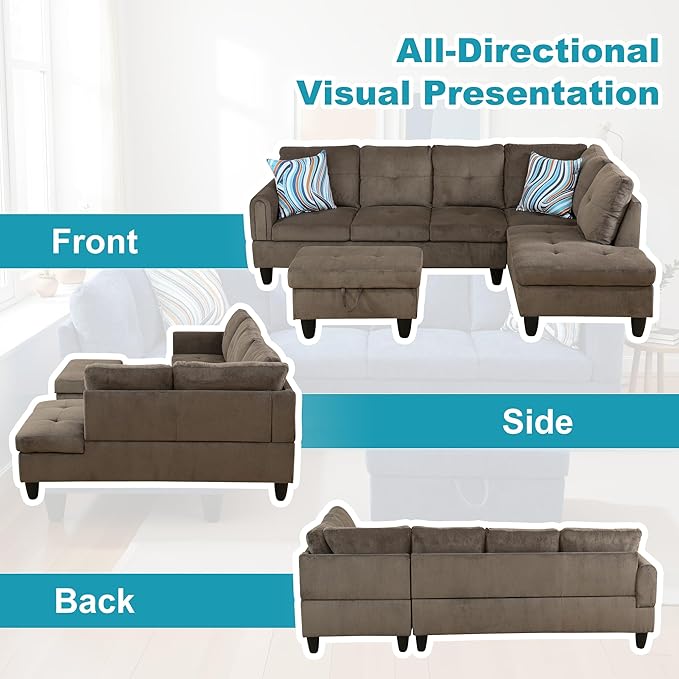 Couches for Living Room Modern L Shaped Couch Comfy Velvet Fabric 3 Pieces - Image 6
