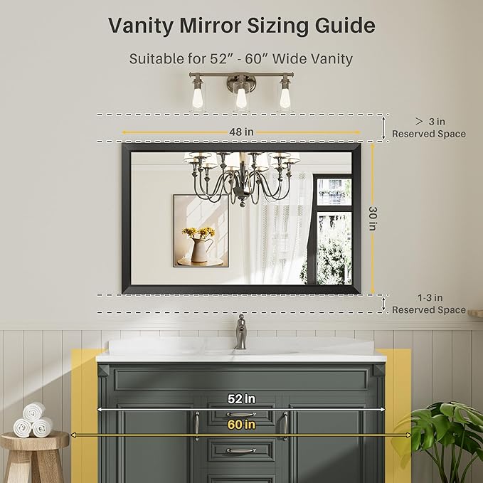 48x30 Inch Black Bathroom Mirror - Image 2