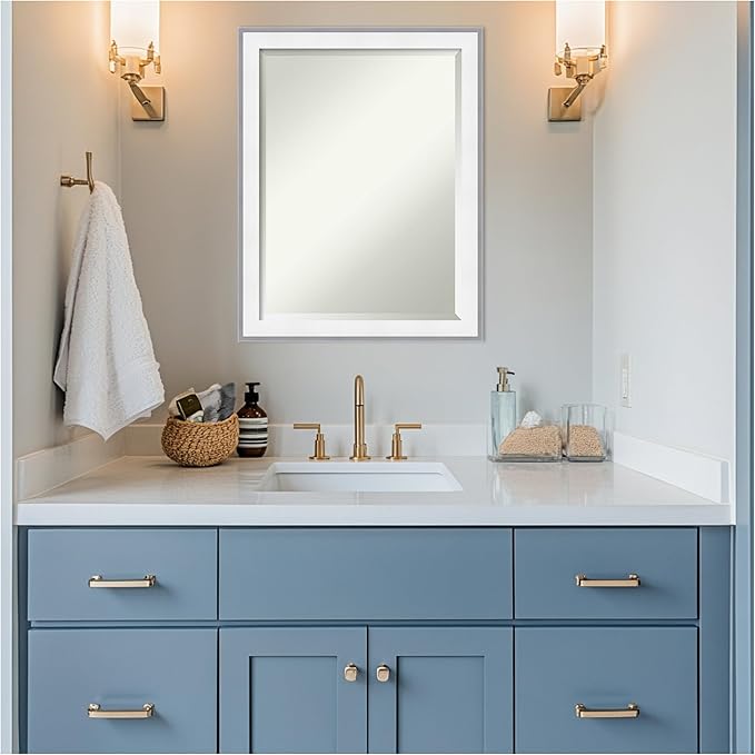 Amanti Art Bathroom Mirror for Over Sink, 27x21 Maya White Silver Rectangle - Image 6