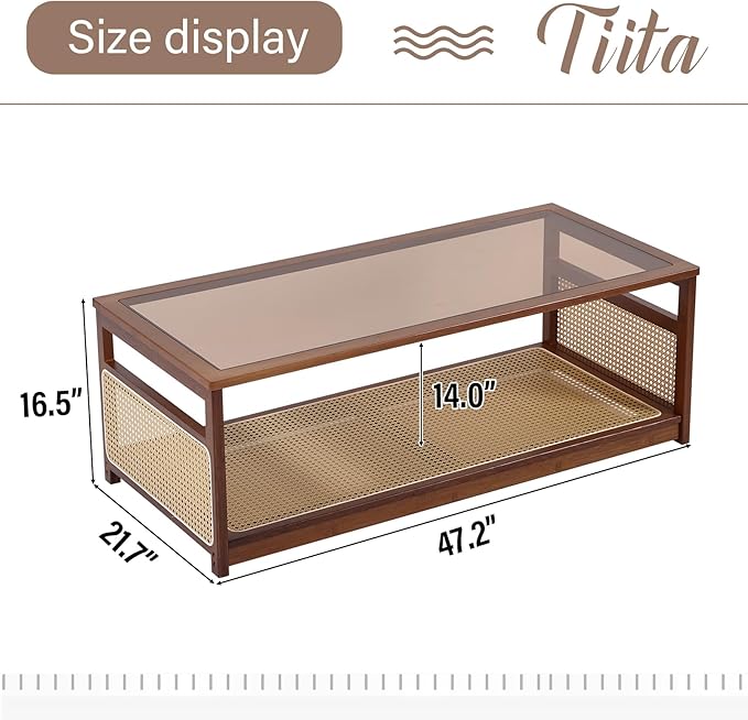Tiita Coffee Tables for Living Room，Mid Century Modern Storage 2-Tier Coffee - Image 3