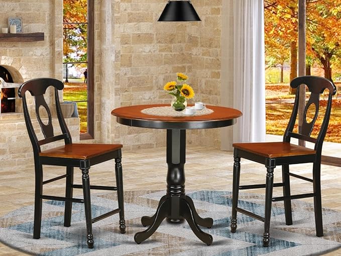 East West Furniture JAKE3-BLK-W 3 Piece Counter Height Dining Table Set - Image 6