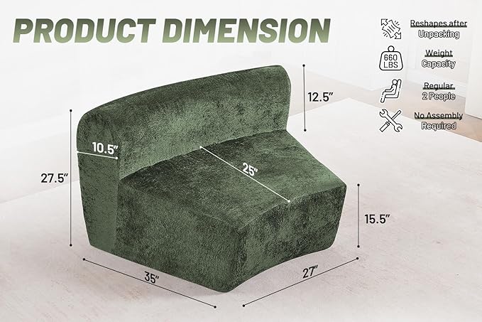 Homguava Modular Sectional Sofa, Memory Foam Couch Single Sofa Chair - Image 2