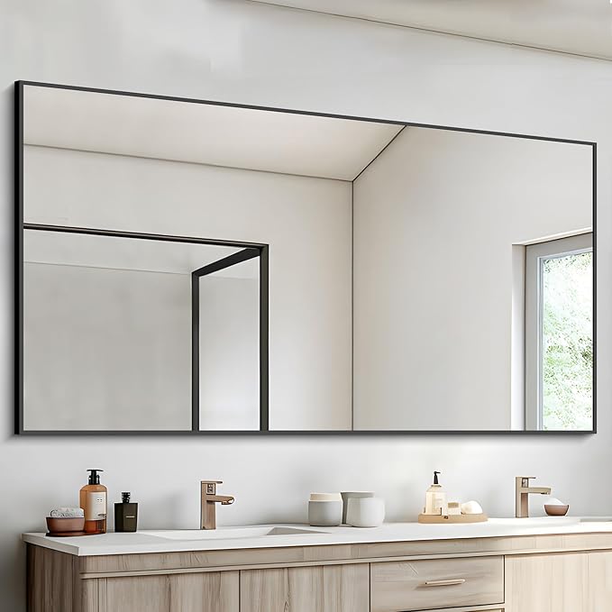 Black Bathroom Mirror for Wall, 60x30 Inch Rectangle Mirrors - Image 9