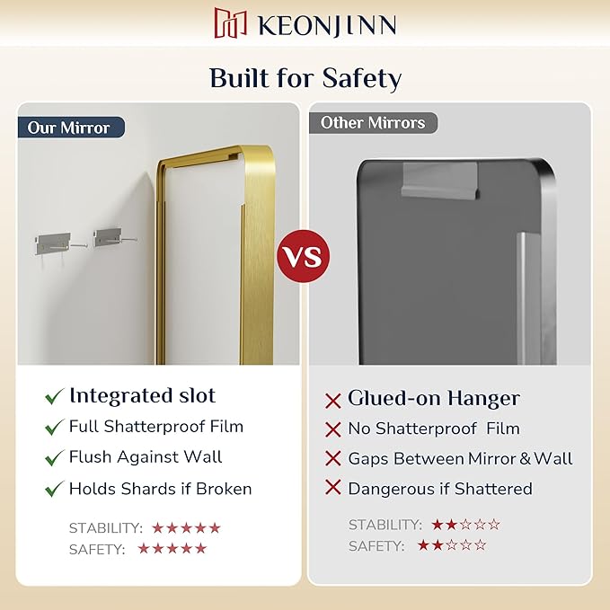 Keonjinn Gold Bathroom Mirrors for Over Sink, 40” x 30” Brushed Brass Mirror - Image 6