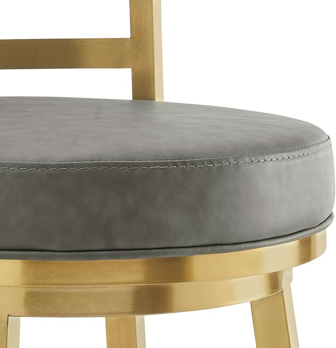 Armen Living Madrid 30" Seat Height Swivel Modern Vintage Gray Faux Leather and - Image 9