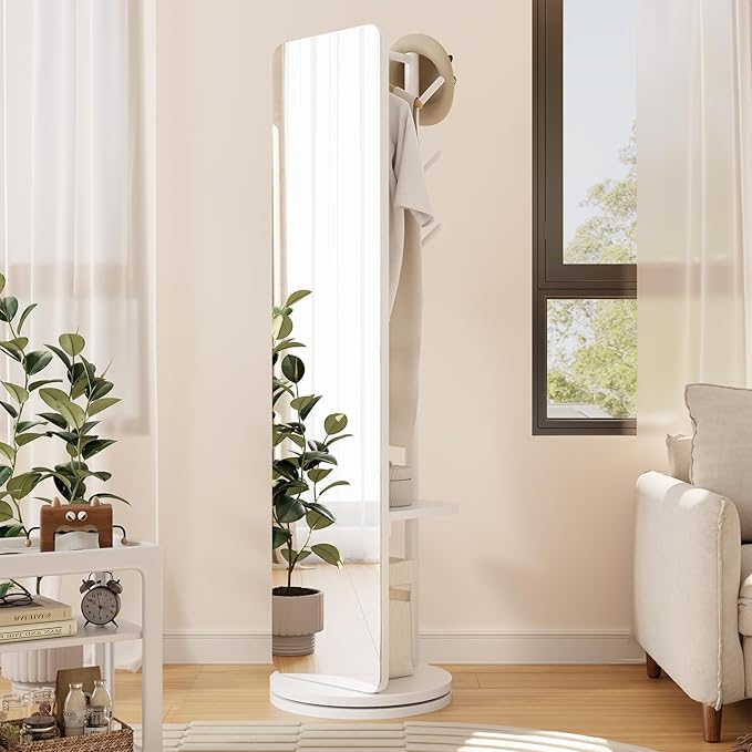 70"x16"Full Length Mirror with Stand, Coat Rack with Mirror, Solid Wood Floor - Image 9