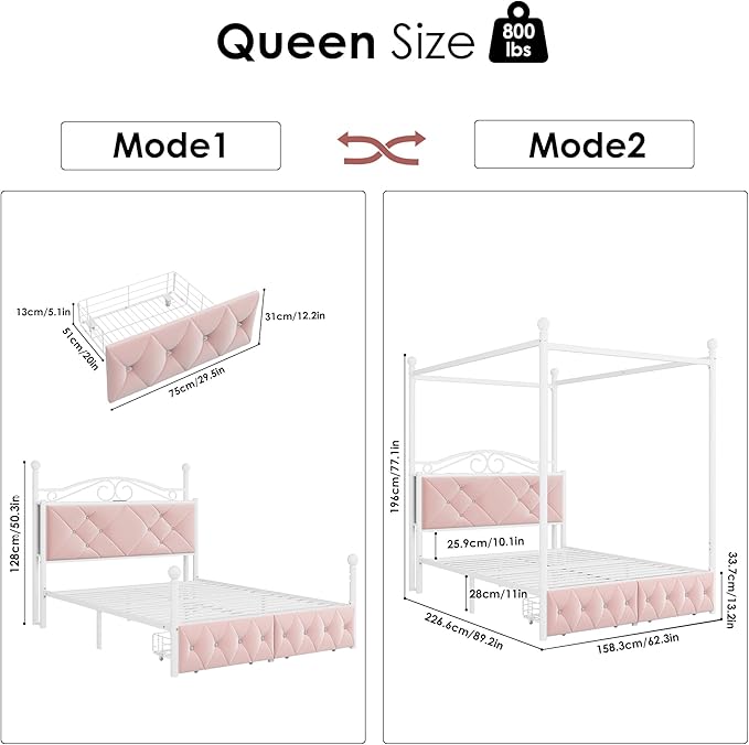 Queen Upholstered Canopy Bed Frame - Image 2