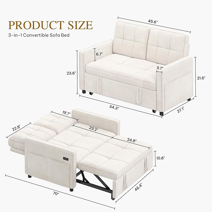DWVO 55" Convertible Sofa Bed, 3-in-1 Sleeper Sofa - Image 2