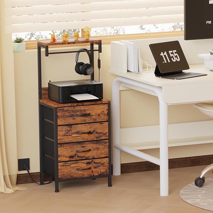 Furnulem Night Stand with Charger Station, Bedside Table with Storage Shelf - Image 8