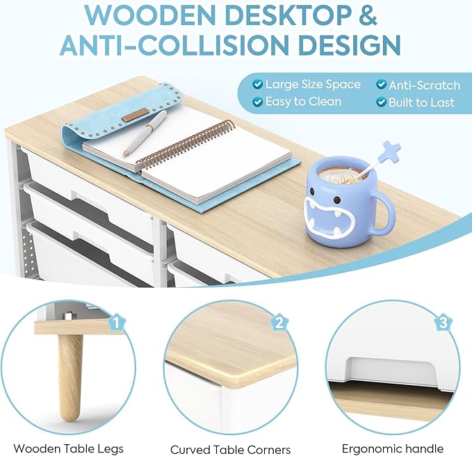 12-Drawer Storage Cabinet with Wooden Tabletop, Versatile Cube Storage - Image 4