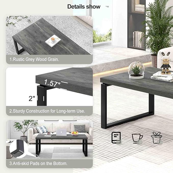 EXCEFUR Modern Coffee Table, Rustic Wood and Metal Center Table - Image 5
