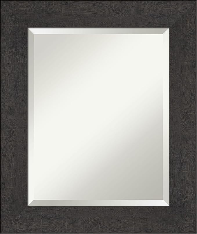Amanti Art Brown Wall Mirror 26x22 Rustic Plank Espresso Rectangle Bathroom by AmantiArt