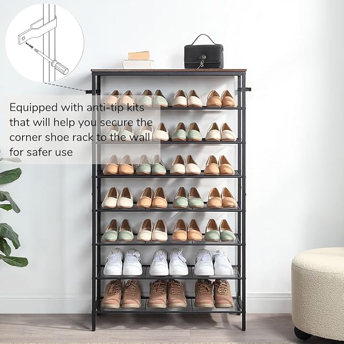 8-Tier Shoe Rack Organizer, Metal Mesh Shoe Storage Shelf, - Image 6