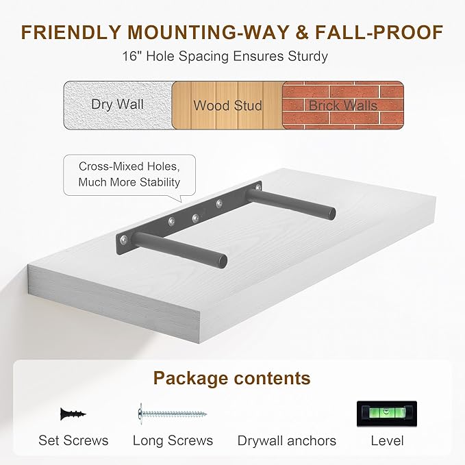 White Floating Shelves 48 Inch Long, 8 Deep Floating Shelves - Image 7