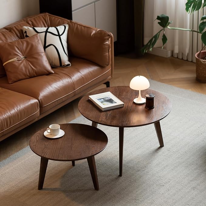 100% Solid Oak Wood Coffee Table Set, Round Coffee Table Combo Side Table - Image 6
