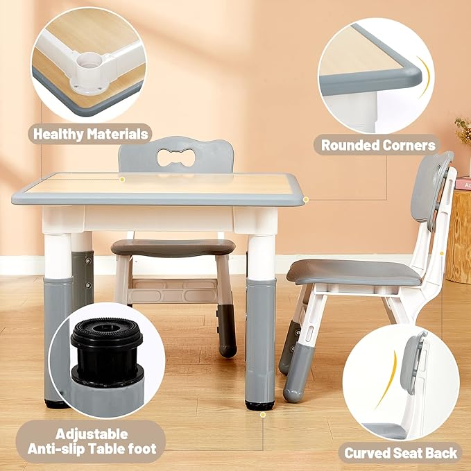 FUNLIO Kids Table and 4 Chairs Set, Height Adjustable Toddler Table and Chair - Image 5