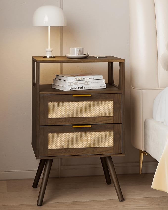Rattan Nightstand, Farmhouse Bedside Table by JOONEE