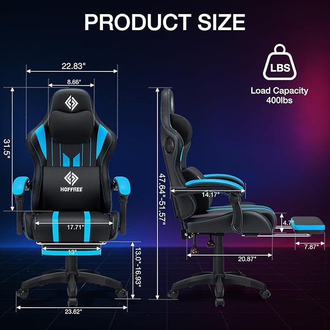 HOFFREE Gaming Chair with Music Rhythm RGB LED Lights and Bluetooth Speakers - Image 2