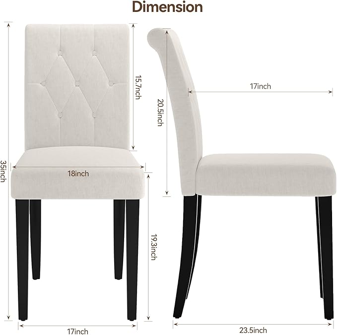 Upholstered Dining Chairs Set of 4, Button Tufted Parsons Dining Chair - Image 2