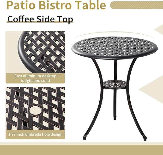 3 Piece Patio Bistro Set Outdoor Bistro Table Set Anti Rust Bistro Table and - Image 2
