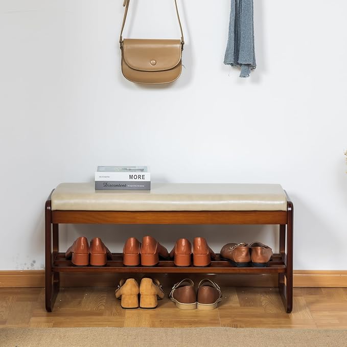 latifolia Solid Wood Bench, Entryway Shoe Bench - Image 5