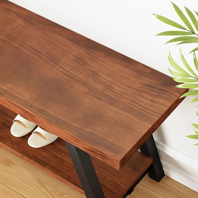 IBF Natural Real Wood Entryway Bench, Solid Wood Storage Bench, Industrial - Image 4