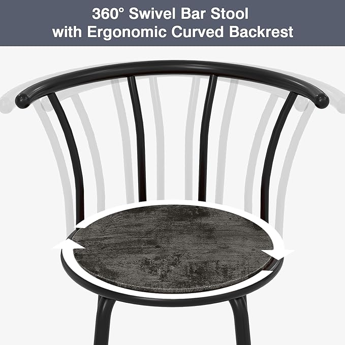 VECELO Bar Stools Set of 2, Swivel Counter Stools - Image 5