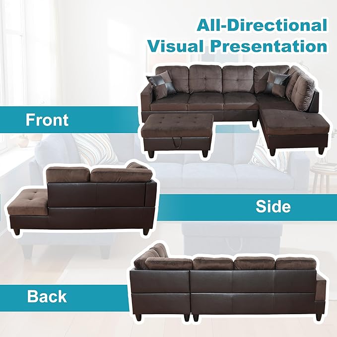 Couches for Living Room Comfy Flannel Fabric 3 Pieces Sectional Sofa - Image 6