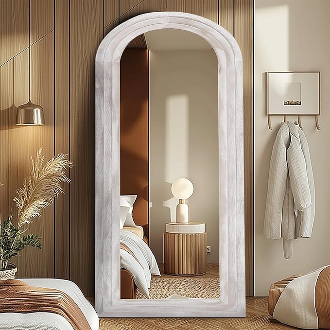 Arched Full Length Mirror with Solid Wood Frame, 71x32 Farmhouse Wall Mirror - Image 9