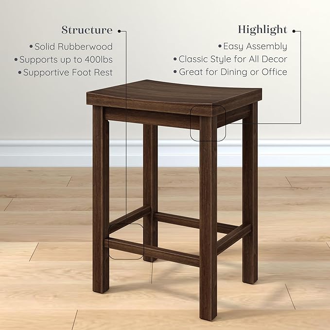 Grain & Grove Smith Collection Solid Wood Counter Height Bar Stool, 24-Inch - Image 4