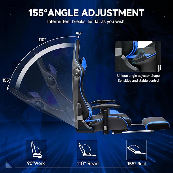 GTPLAYER Gaming Chair with Bluetooth Speakers and Footrest, Ergonomic Gamer - Image 5