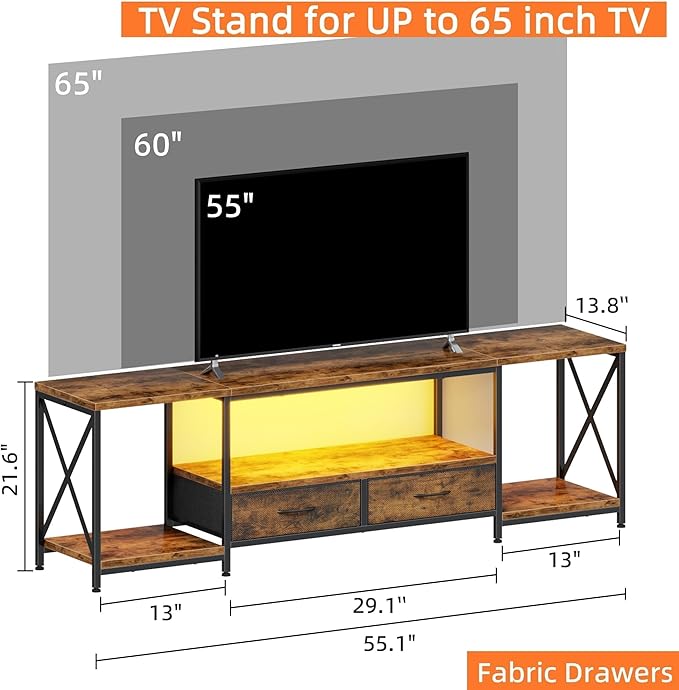 LED TV Stand with 2 Fabric Drawers - Image 3