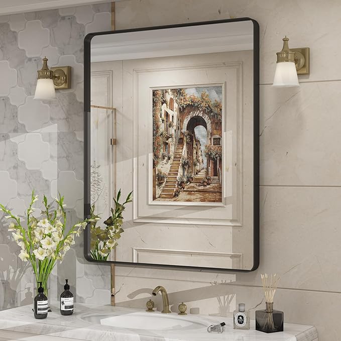 30x36 Black Matte Bathroom Mirror, Rectangle Framed Vanity Mirror by CHARMOR
