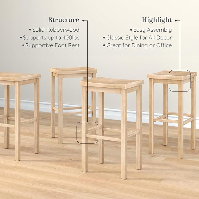 Grain & Grove Smith Collection Set of 4 Solid Wood Bar Stools, 30 inch - Image 4