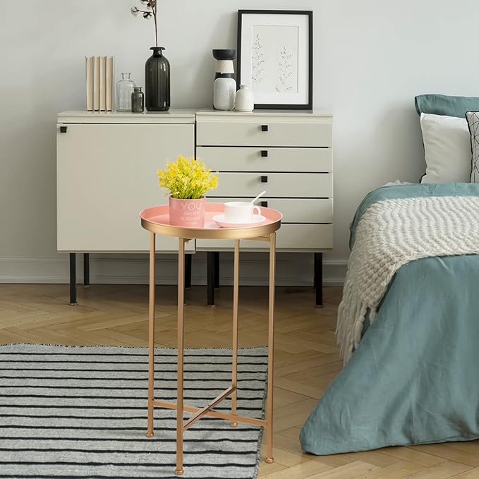 HollyHOME Small Round Metal End Table, Accent Indoor&Outdoor Coffee Side Table - Image 5