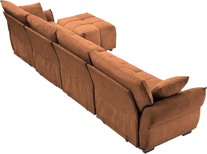 Modern Chenille Fabric 4-Seat Sofa w/Ottoman+2 Pillows, Premium Upholstery - Image 8