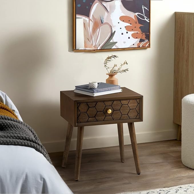 COSIEST Mid-Century Nightstand, Modern MDF Bedside Table, Wood Accent End Table - Image 3