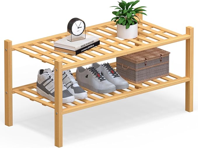Haddockway Large 2 Tier Bamboo Shoe Rack Storage Organizer, Small Space by Haddockway