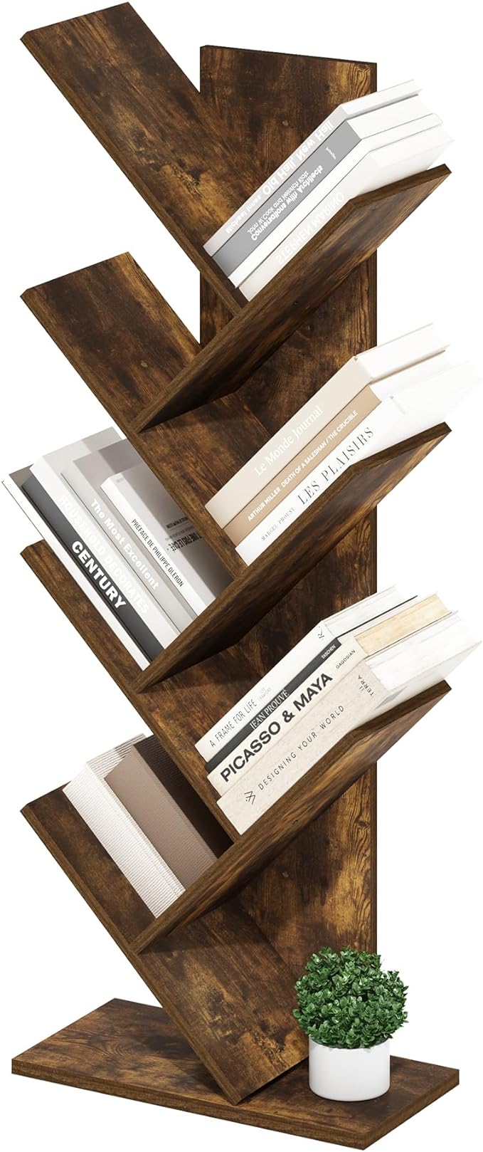 Furinno Tree Bookshelf 7-Tier Floor Standing Tree Bookcase, Amber Pine by Furinno-FitsYourSpaceFitsYourBudget