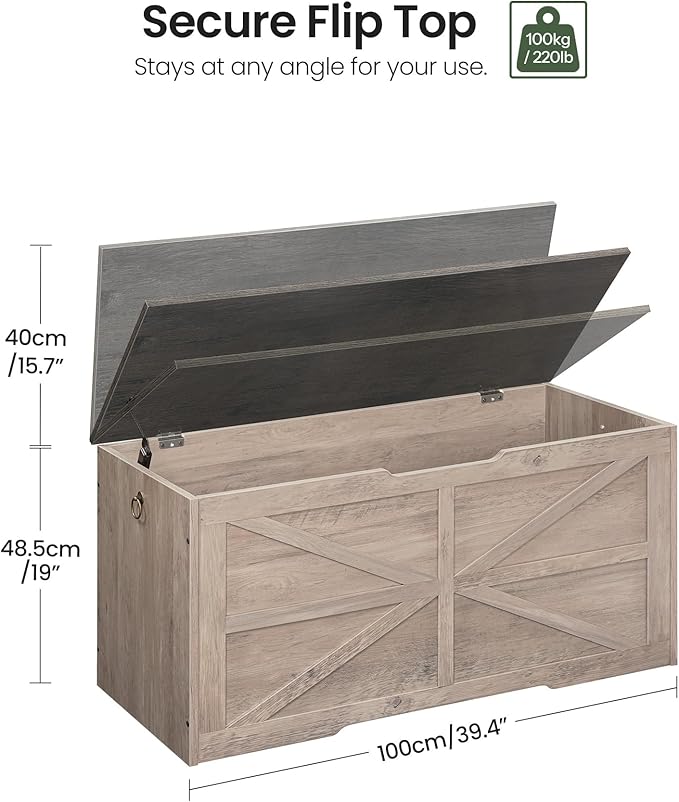 Storage Chest, 39.4" Wooden Storage Trunk, Retro Storage Bench - Image 3