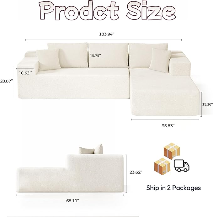 Cloud Sectional Couch, 104”L-Shape Oversized Sofa - Image 2