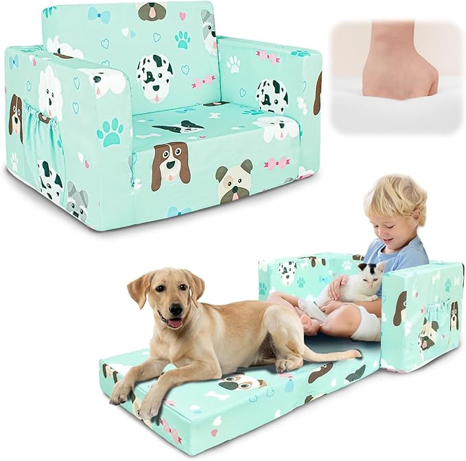 Kids Couch, 2-in-1 Kids Fold Out Sofa, Convertible Toddler Couch to Lounger by Beavtaens
