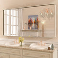 WEER 60X30 Inch Brushed Nickel Bathroom Mirror, Brushed Silver Metal Frame by WEER