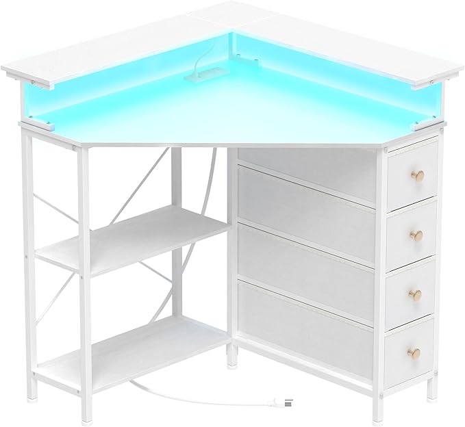 Corner Desk with Drawers Shelves by VENNQD