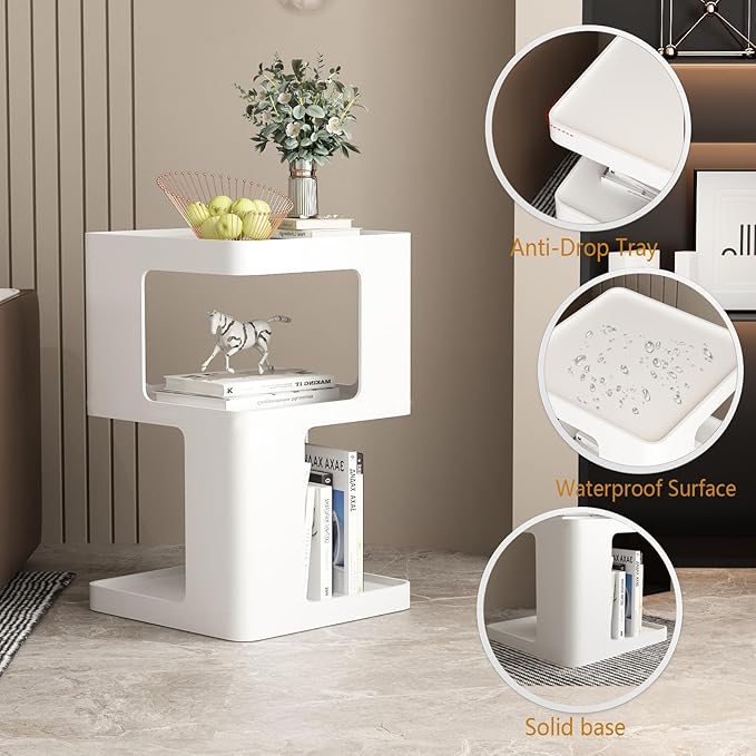 White Side Table, Modern Nightstand Metal End Table - Image 4