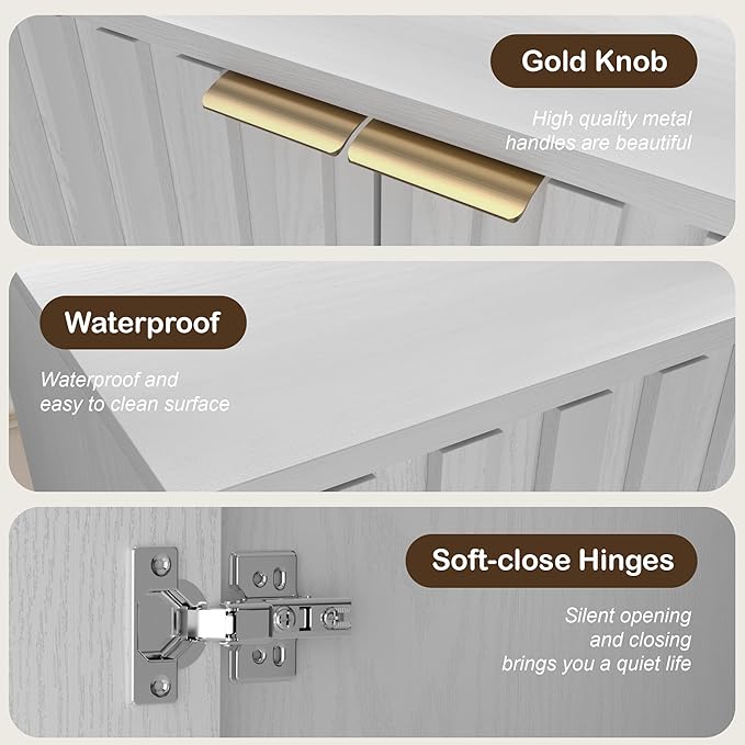 Fluted Cabinet with Storage, Buffet Cabinet Sideborad with Door, Kitchen Buffet - Image 7